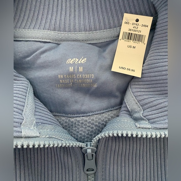 NWT Aerie Blue Sherpa Quater Zip Sweater - Picture 2 of 3